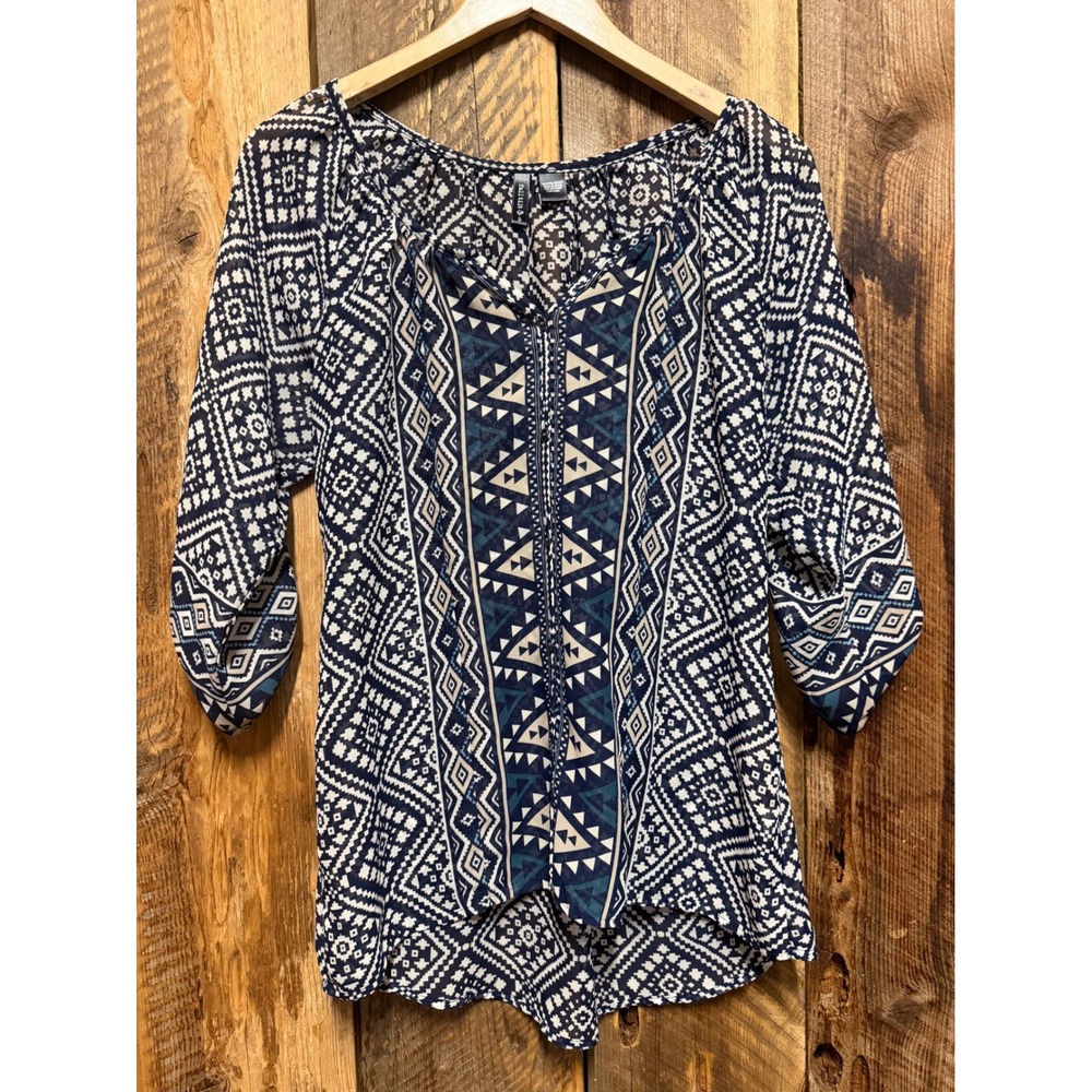 Southwestern Tribal Print Tunic Top Womens S Boho Festival Peasant Blouse